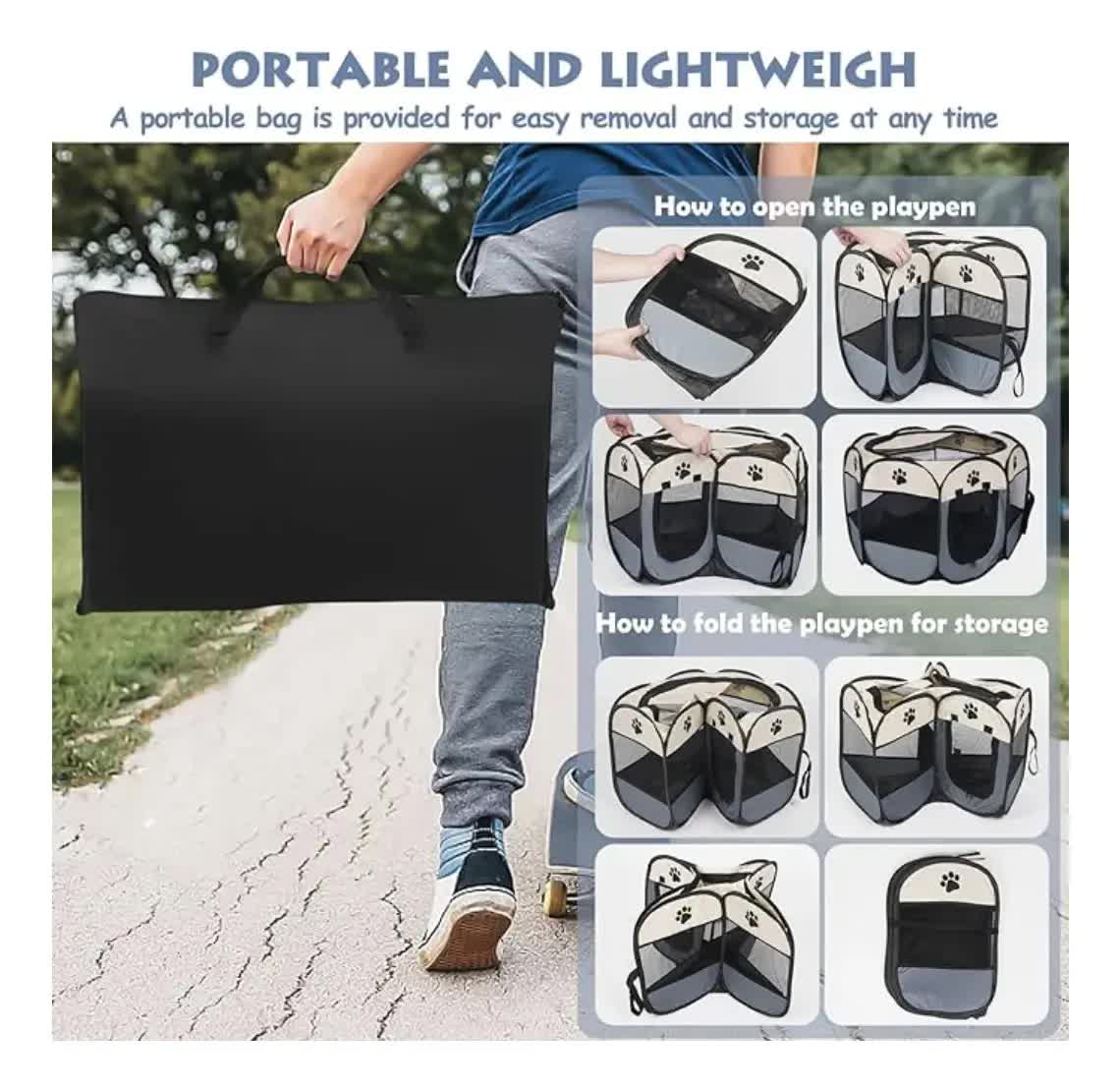 Combo Corral Plegable y Cama Suave para Mascotas - vista principal