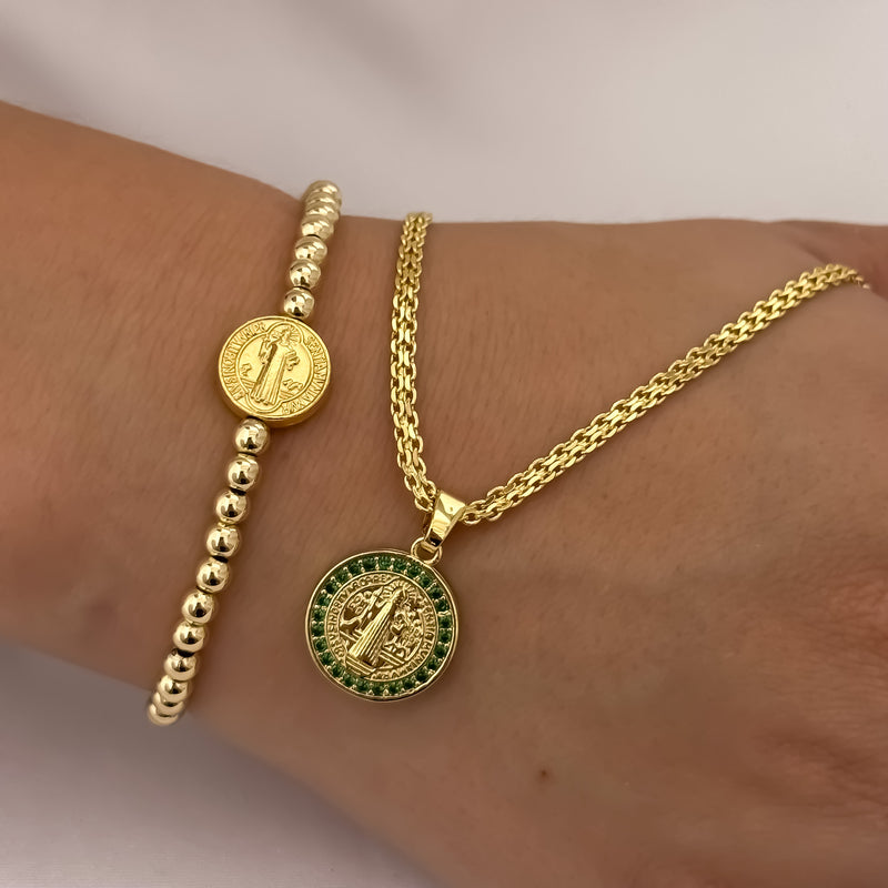 Pulsera San Benito para Dama – Diseño Dorado con Medalla - vista alternativa