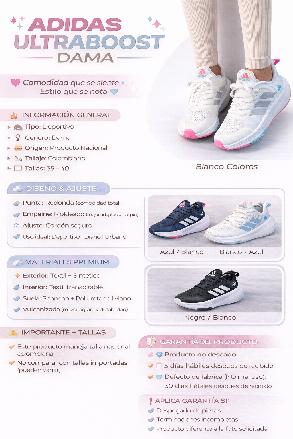 Tenis Ultraboost para Dama, Tallas 35 a 40 - vista frontal