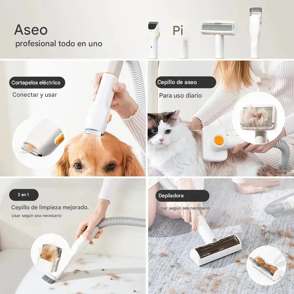 Kit de Grooming Profesional 7 en 1 con Aspiradora Integrada — Corta, Cepilla y Aspira