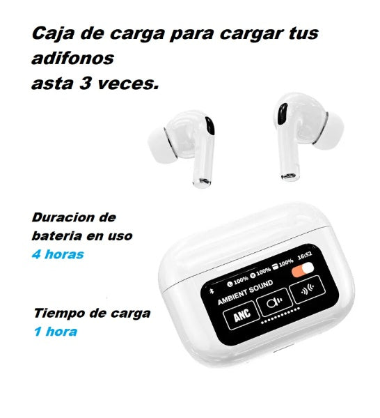 Audífonos Bluetooth A9 Pro con Pantalla LED: Sonido Premium y Notificaciones Inteligentes
