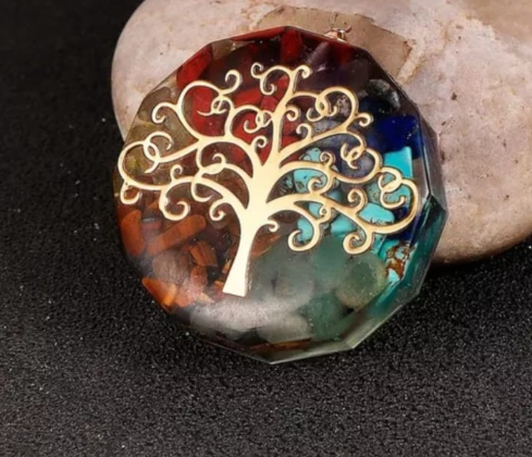 Colgante Orgonita Árbol de la Vida con Siete Piedras - vista lateral