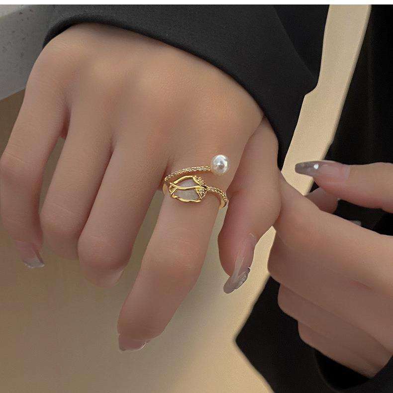 Anillo Flor de Tulipán Ajustable con Baño de Rodio – 4 - detalle