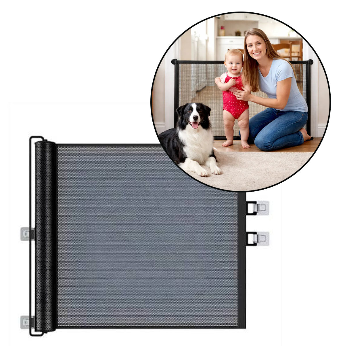 Malla Retráctil de Seguridad para Mascotas y Niños - vista lateral