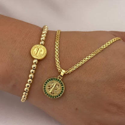 Pulsera San Benito para Dama – Diseño Dorado con Medalla - vista alternativa