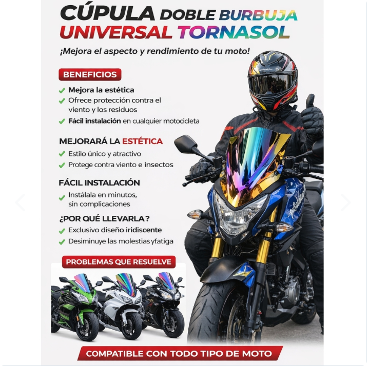 Cúpula Doble Burbuja Tornasol Para Moto - detalle