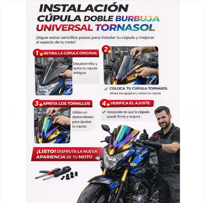 Cúpula Doble Burbuja Tornasol Para Moto - detalle adicional
