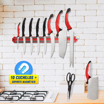Set de Cuchillos x10 Acero Inoxidable E033: Tu Estación de Corte Completa