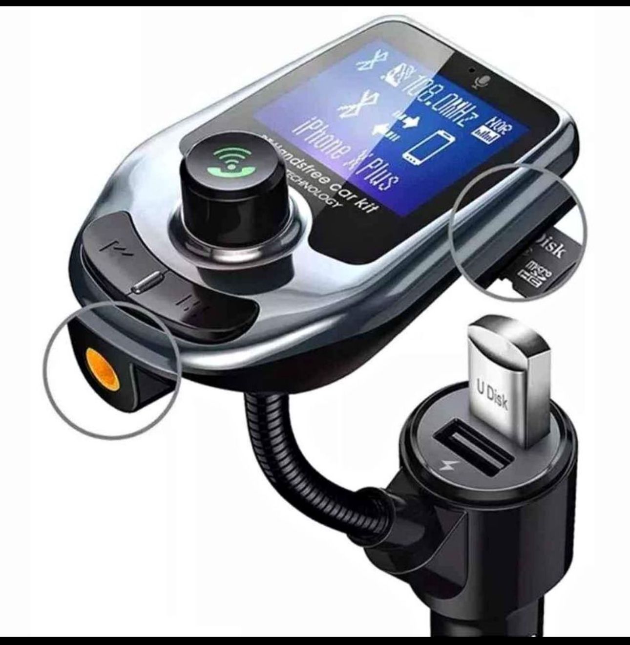 Convertidor Bluetooth FM A30 para Carro — Manos Libres, USB y Pantalla LED
