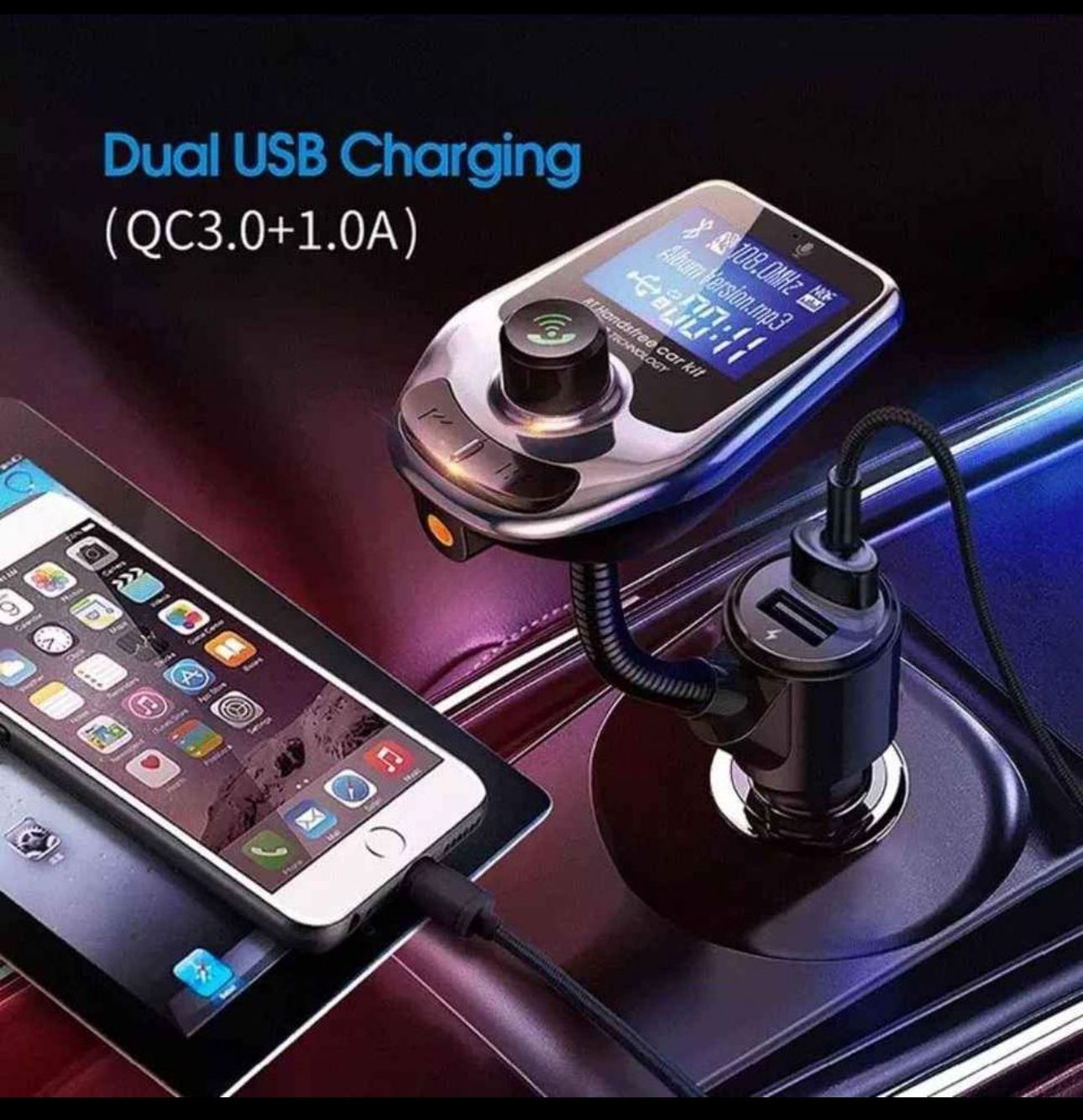 Convertidor Bluetooth FM A30 para Carro — Manos Libres, USB y Pantalla LED