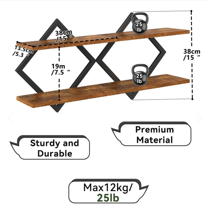 Repisa Flotante Exagonal Madera Set X2