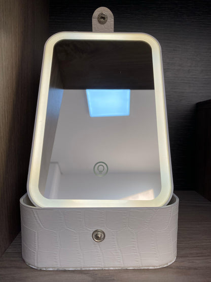 Joyero Organizador con Espejo Táctil LED Recargable - Almacenamiento de Maquillaje y Joyas con Luz Ajustable