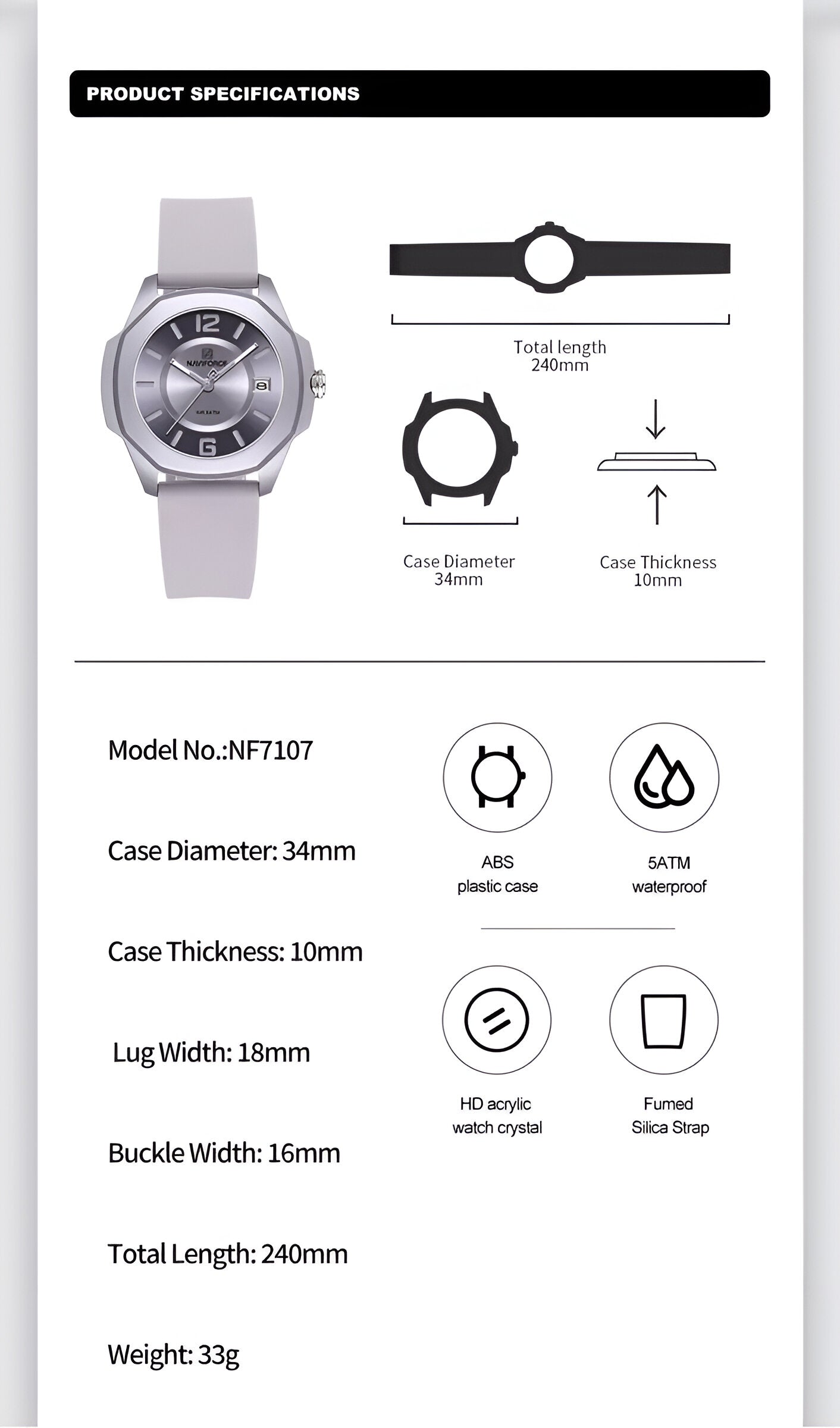 Reloj Naviforce Sport NF7107 — Correa de Goma para Mujer Activa