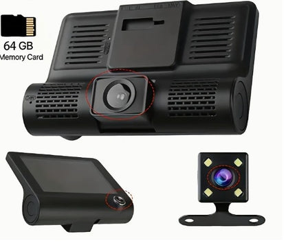 Cámara DVR Para Carro 3 en 1 Full HD - Graba Todo Frente, Interior y Reversa