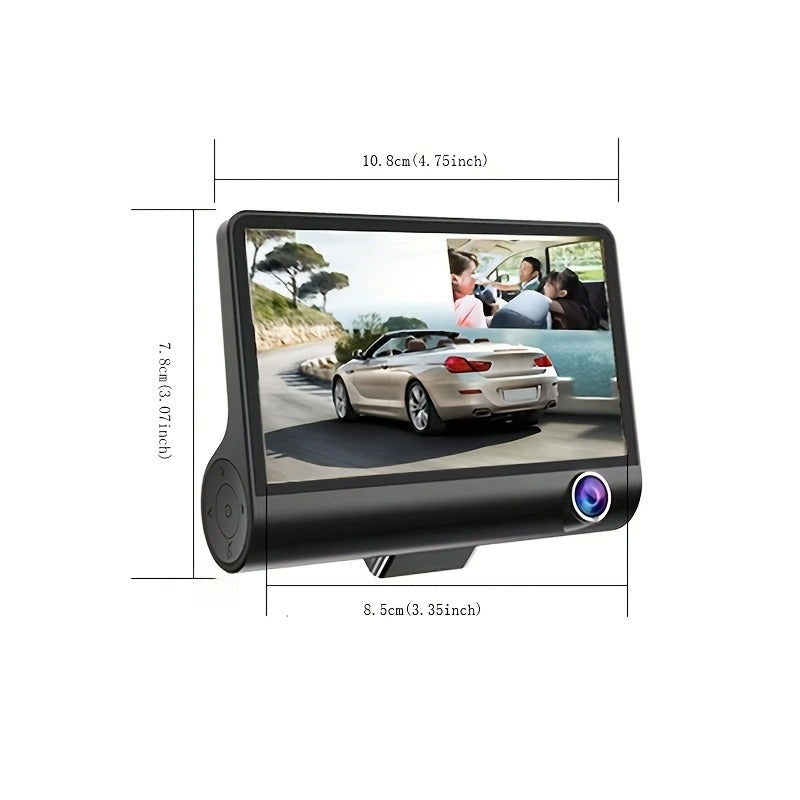 Cámara DVR Para Carro 3 en 1 Full HD - Graba Todo Frente, Interior y Reversa