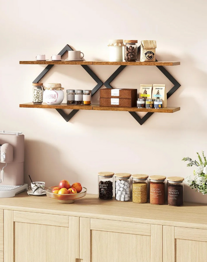 Repisa Flotante Exagonal Madera Set X2