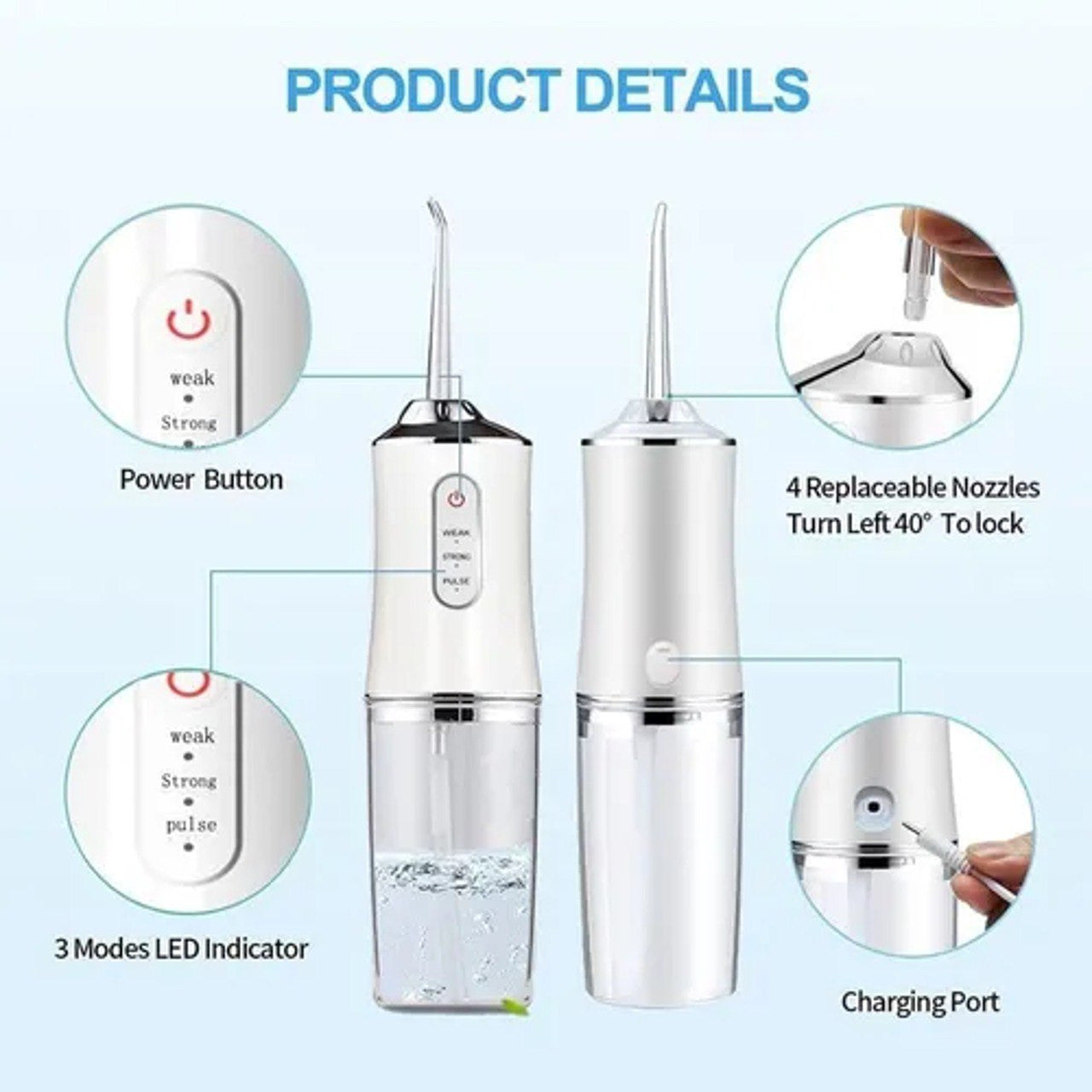 Irrigador Dental Water Flosser MIVOH: Limpieza Interdental Profunda con 8 Niveles de Presión