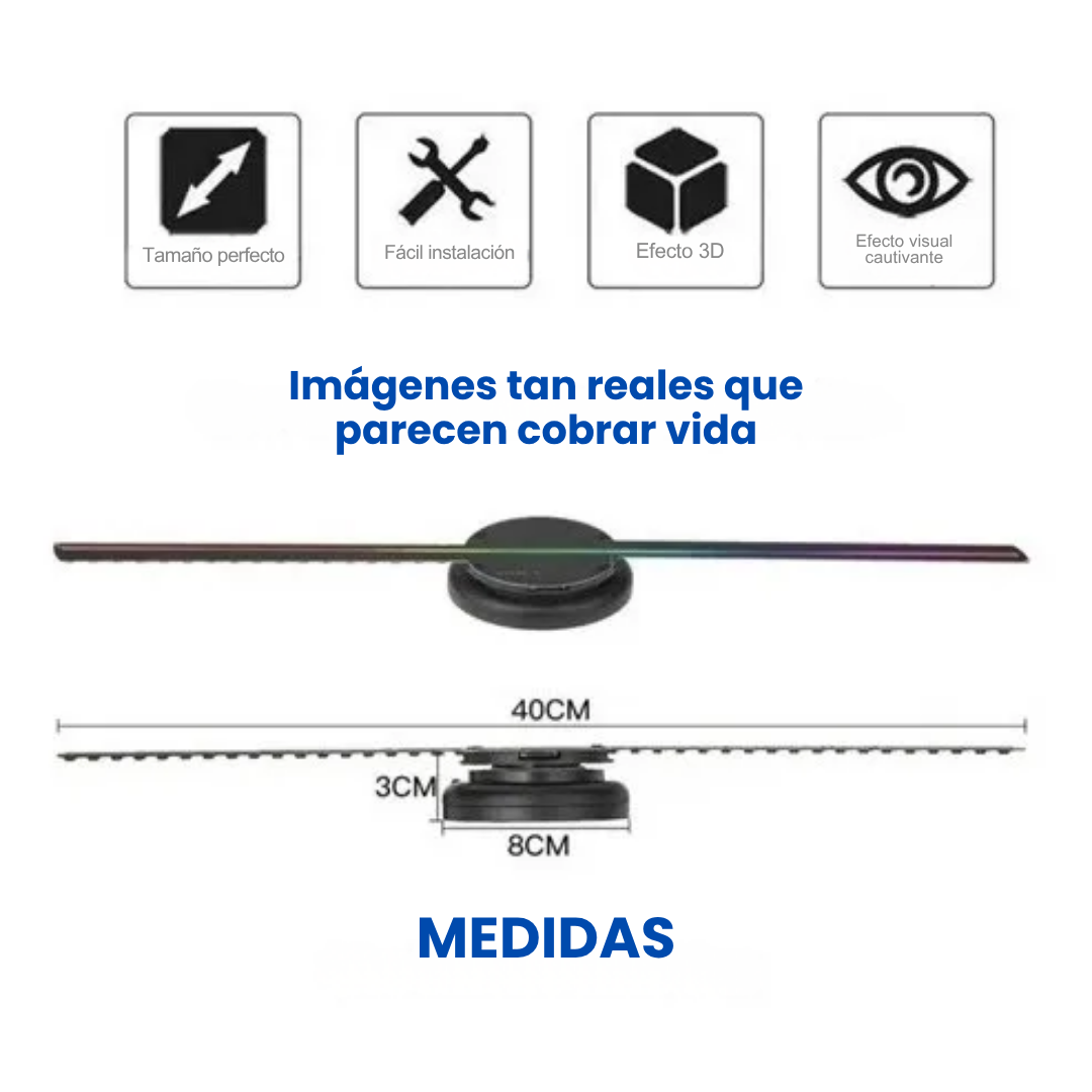 Proyector Holográfico 3D WiFi con App — 232 LEDs, imágenes realistas y sonido Bluetooth