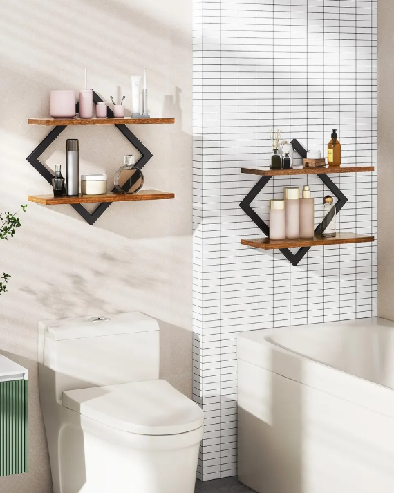 Repisa Flotante Exagonal Madera Set X2