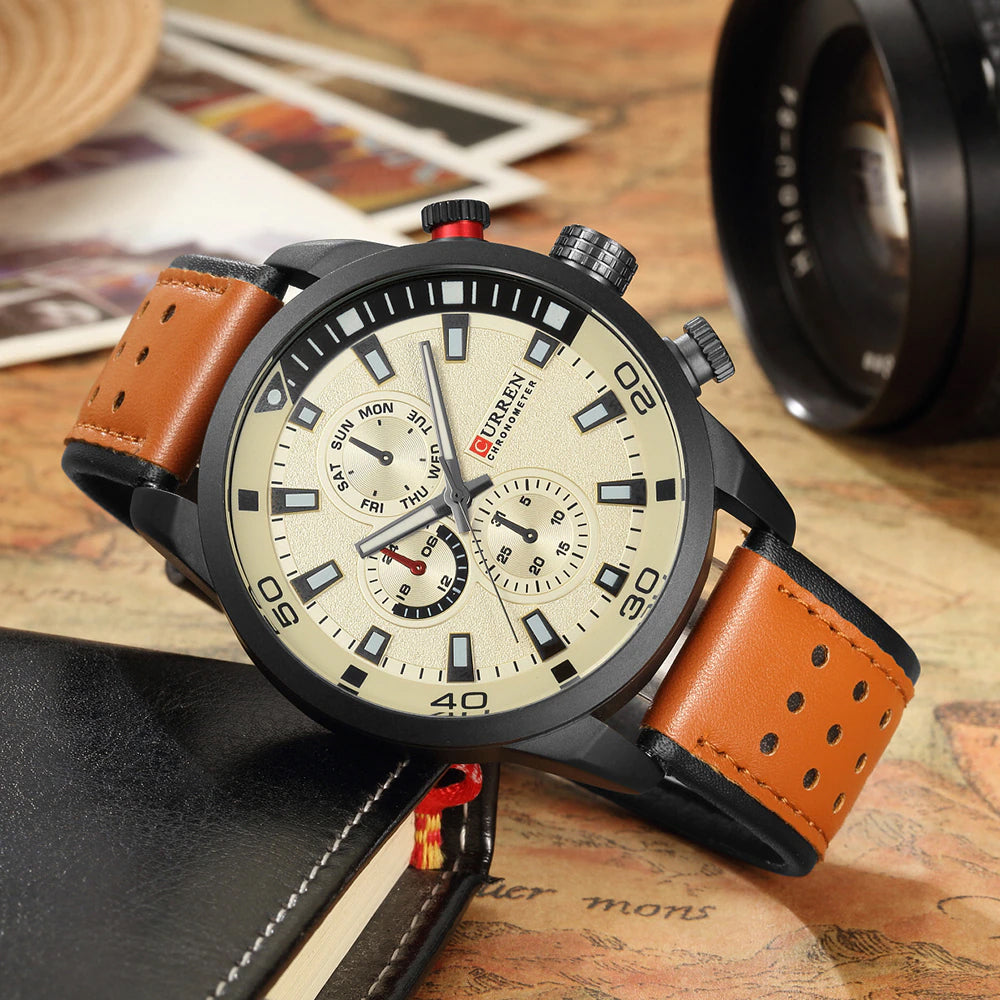 Reloj Curren 8250 — Cuero Premium, Estilo Clásico para Hombre