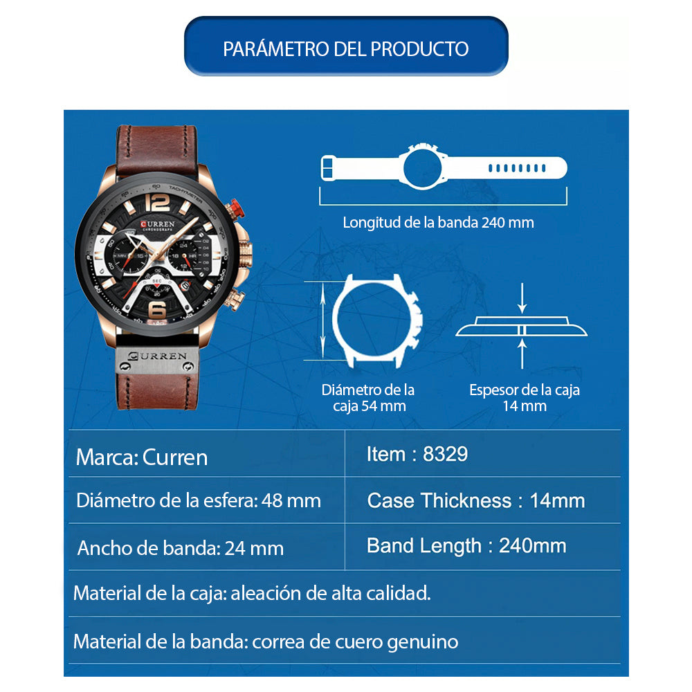 Reloj Curren 8329+ — Edición Premium Cuero y Acero