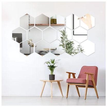 🔷 Espejos Hexagonales Decoración 12 Láminas 3D – Pared Geométrica Moderna