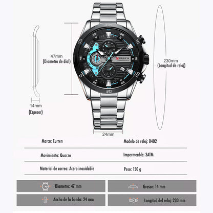 Reloj Curren 8402 — Acero Inoxidable, Estilo Clásico