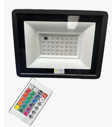 Reflector LED RGB 50W IP65 con Control Remoto y Colores Multicolor — A prueba de agua