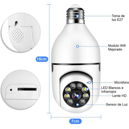 Cámara de Seguridad WiFi Tipo Bombillo 360°: Protección Discreta