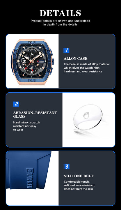 Reloj Curren 8443 — Pulso Siliconado y Acero, Combinación Ganadora