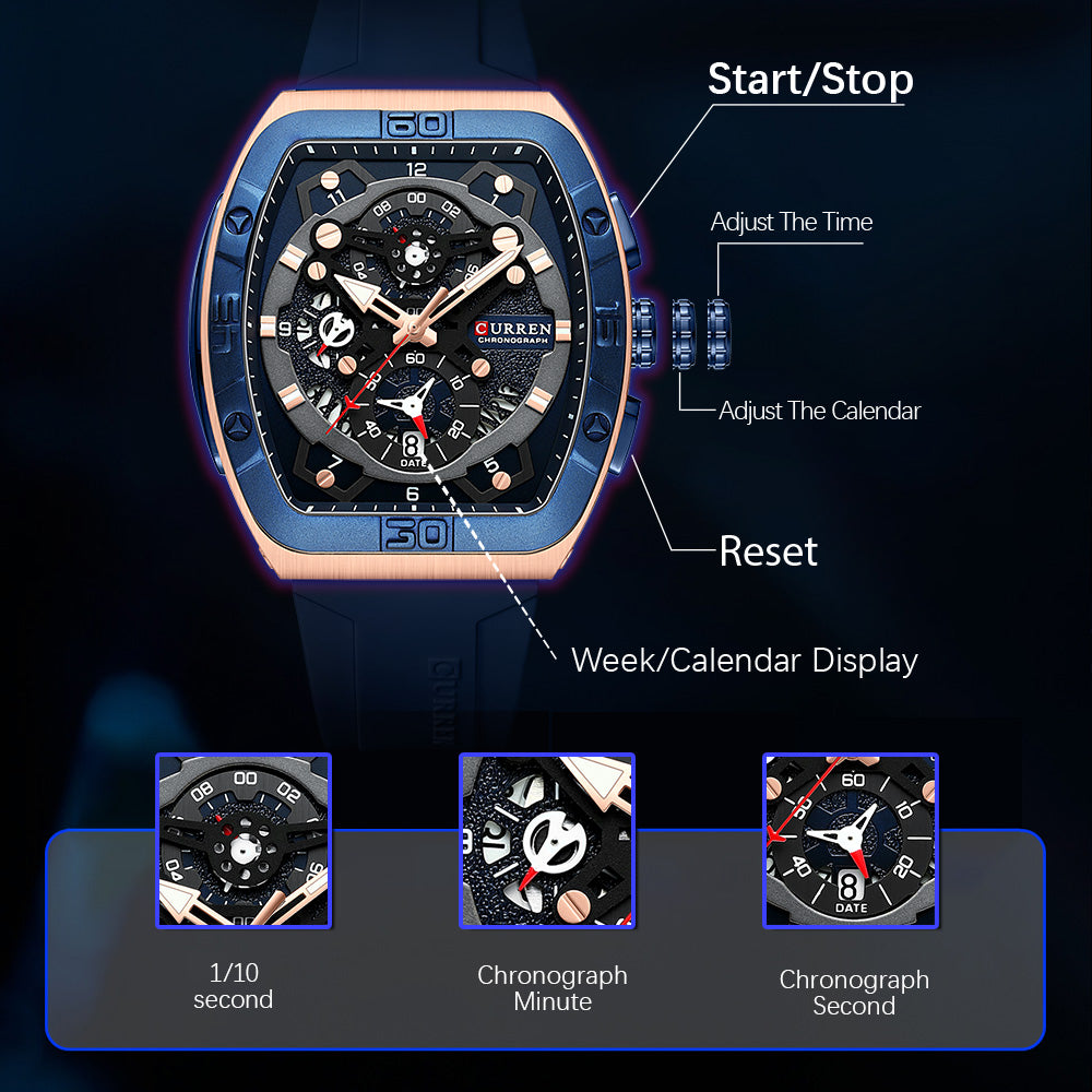 Reloj Curren 8443 — Pulso Siliconado y Acero, Combinación Ganadora