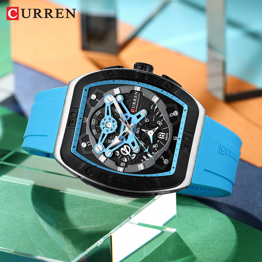 Reloj Curren 8443 — Pulso Siliconado y Acero, Combinación Ganadora