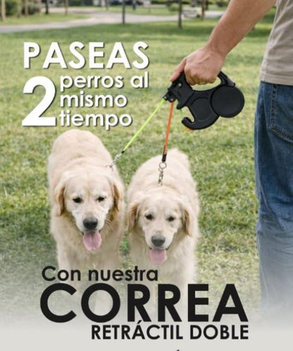 Correa Retráctil Doble para Mascotas — Extensión de 5 Metros con Freno