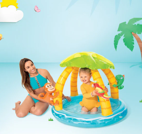 Piscina Inflable Isla Tropical para Niños con Techito de Palmera y Monito — 1,02 m x 86 cm