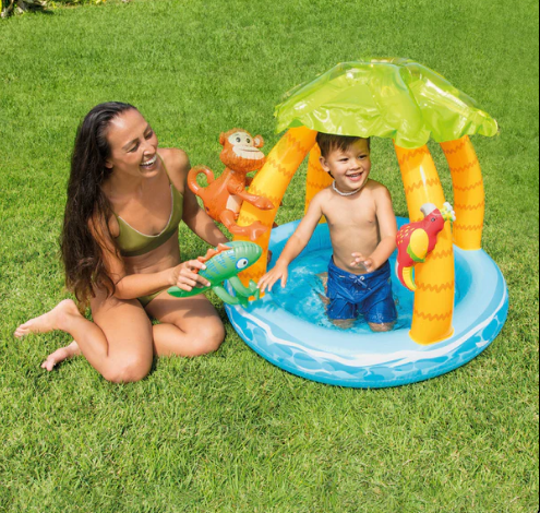 Piscina Inflable Isla Tropical para Niños con Techito de Palmera y Monito — 1,02 m x 86 cm