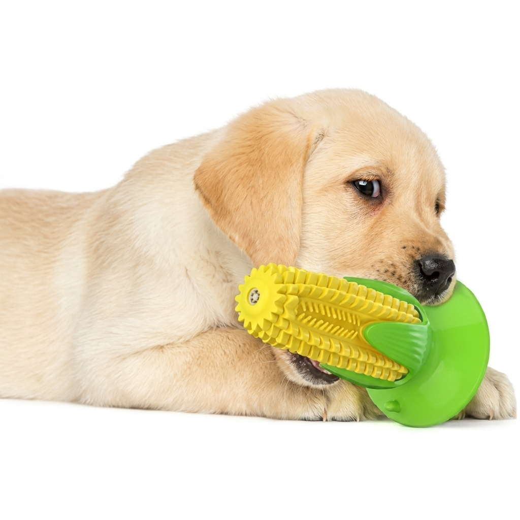 Cepillo de Dientes y Juguete Mordedor para Perros — Forma de Mazorca con Ventosa