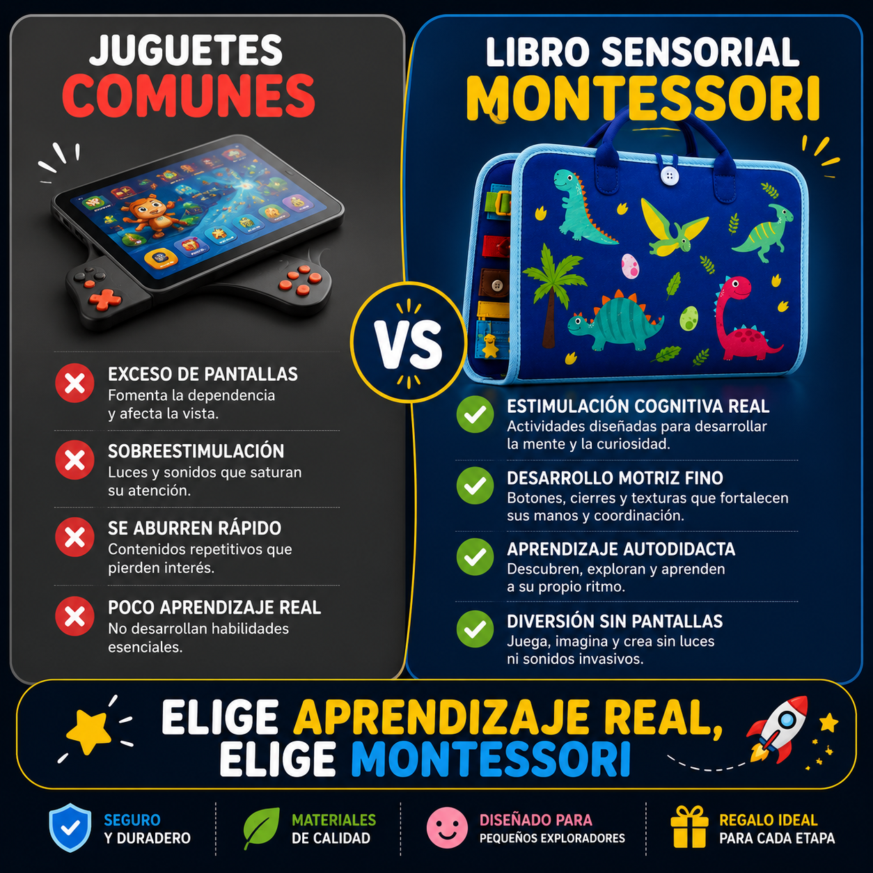 Libro Sensorial Montessori Tela Educativo