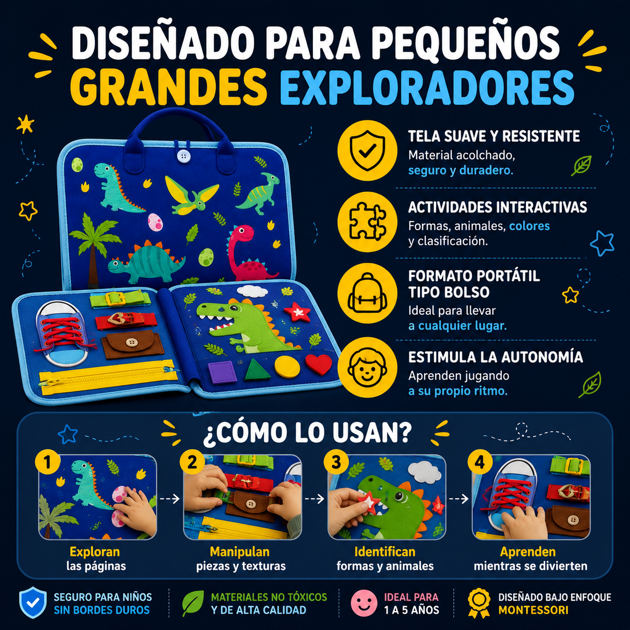 Libro Sensorial Montessori Tela Educativo
