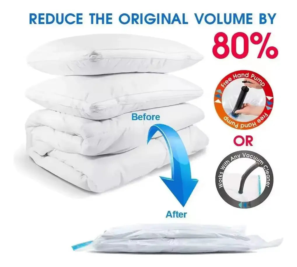 Kit 5 Bolsas al Vacío para Ropa con Bomba Manual — Ahorra hasta 80% de Espacio en tu Armario
