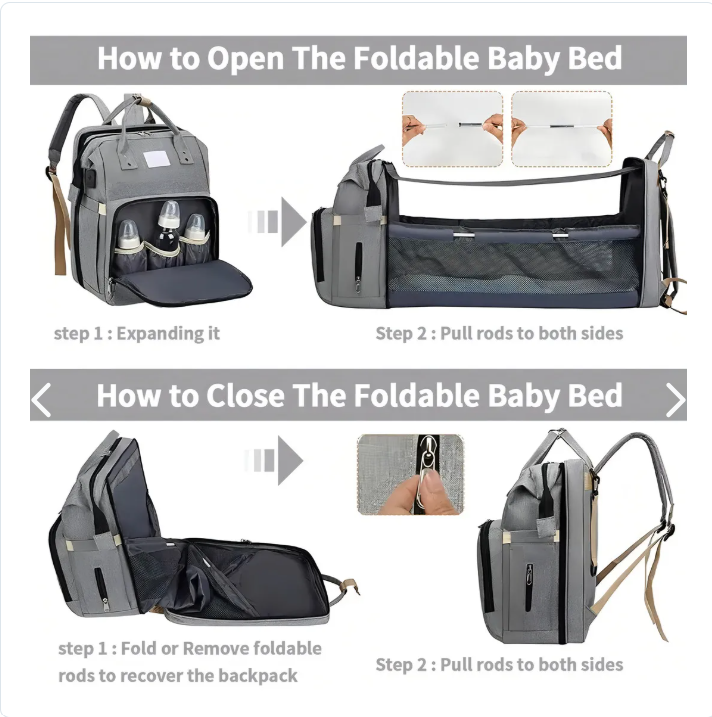 Bolso Pañalera con Cuna y Colchón Portátil – Práctica para - vista lateral