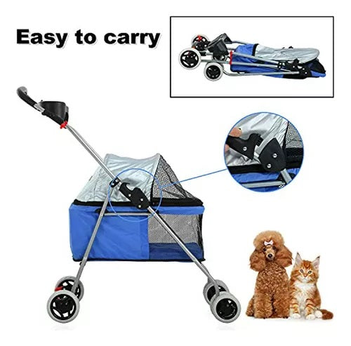 Coche Para Mascotas 4 Ruedas Plegable - vista lateral