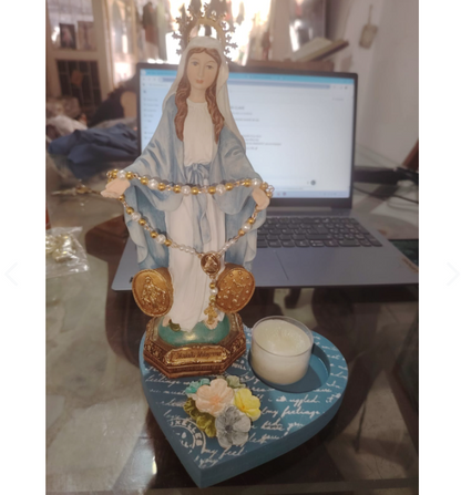 Virgen Milagrosa con Base de Corazón - vista lateral