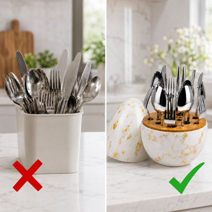 Set 24 Cubiertos Con Organizador Marmol