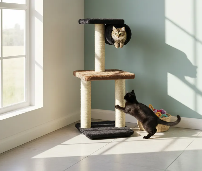 Torre Rascadora para Gatos - 3 Niveles de Diversión - vista lateral