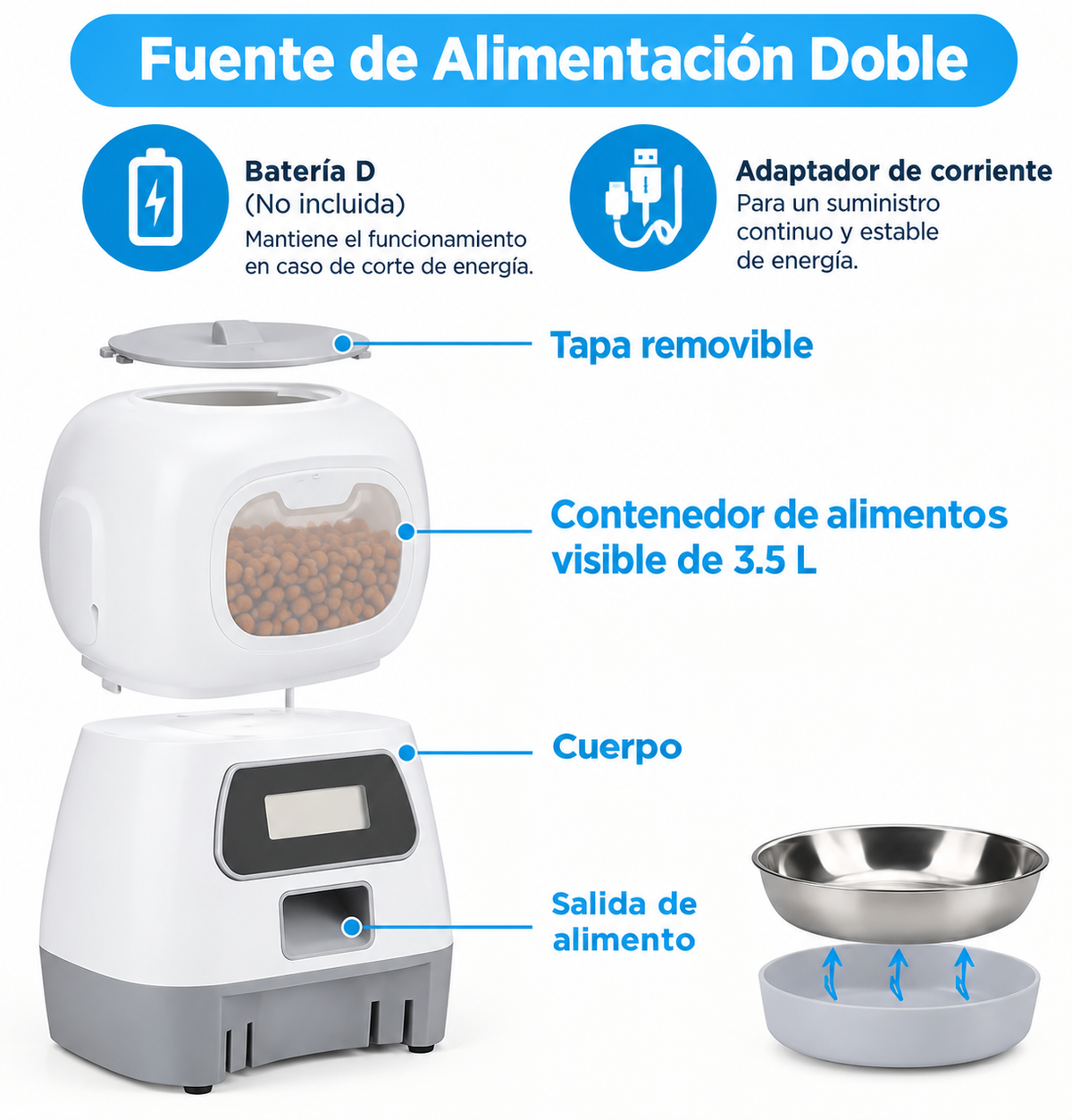 Comedero Automático Inteligente WiFi - vista lateral