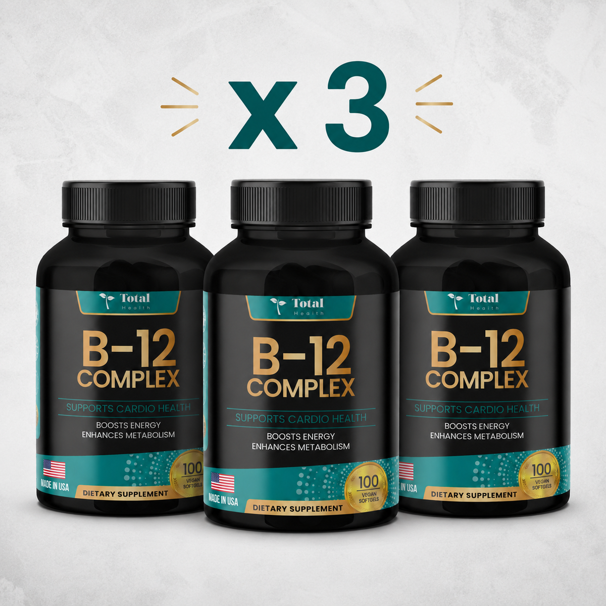 Vitamina B12 Complex x3 Total Health | Energía y Enfoque - vista frontal