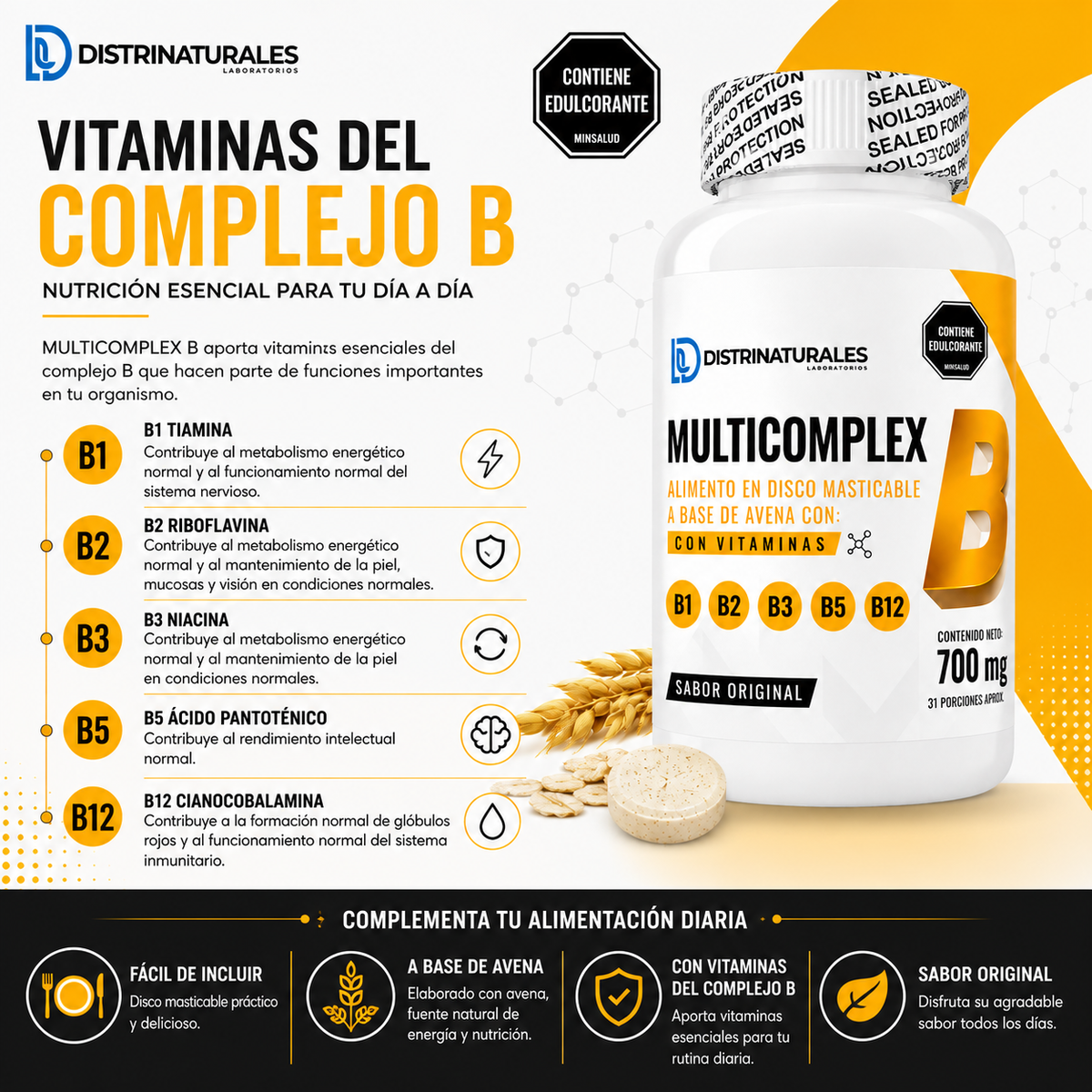 Multicomplex Vitaminas B 700 mg | Apoyo Metabólico Diario - detalle adicional