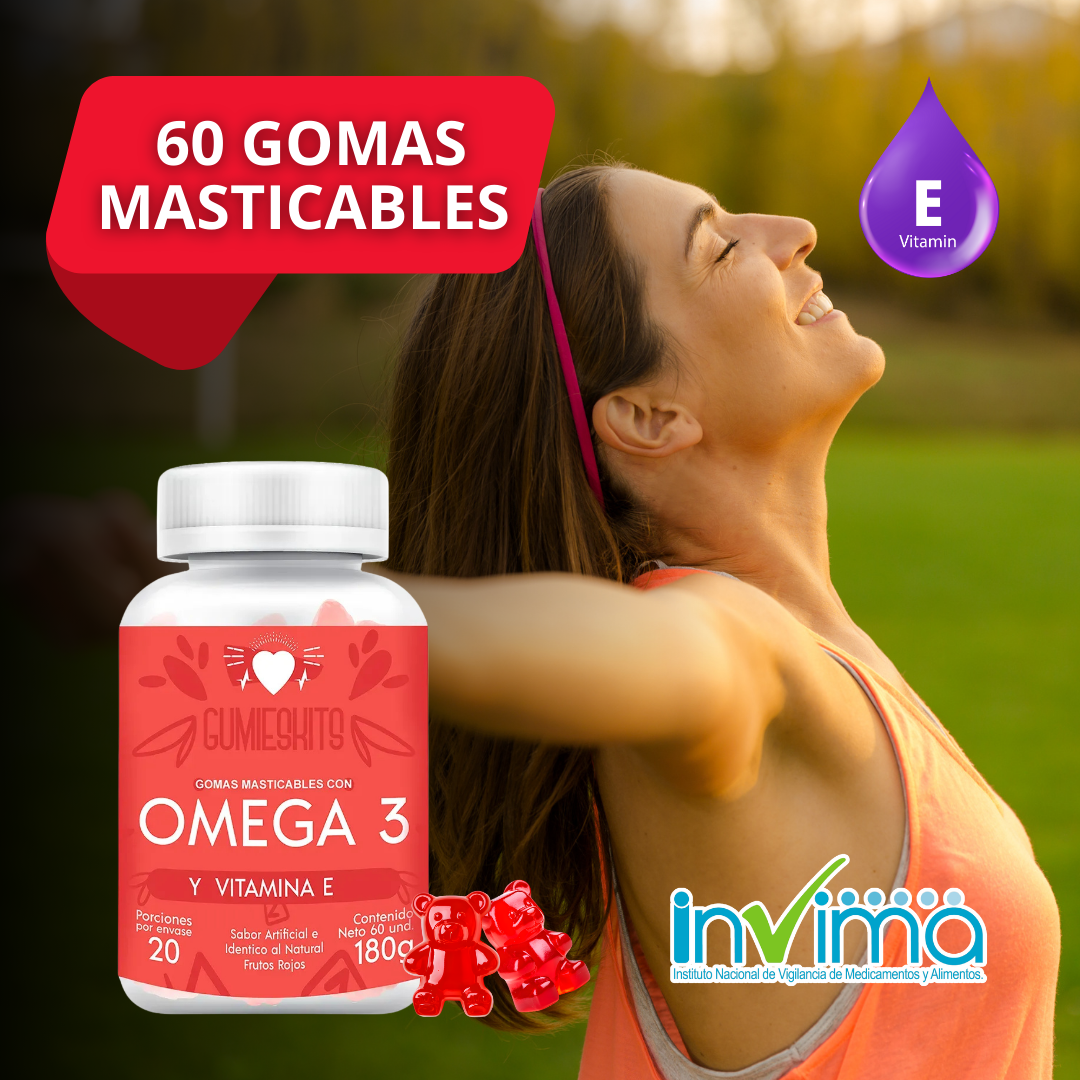 Omega 3 + Vitamina E Gomitas x3 | Bienestar Diario - vista lateral