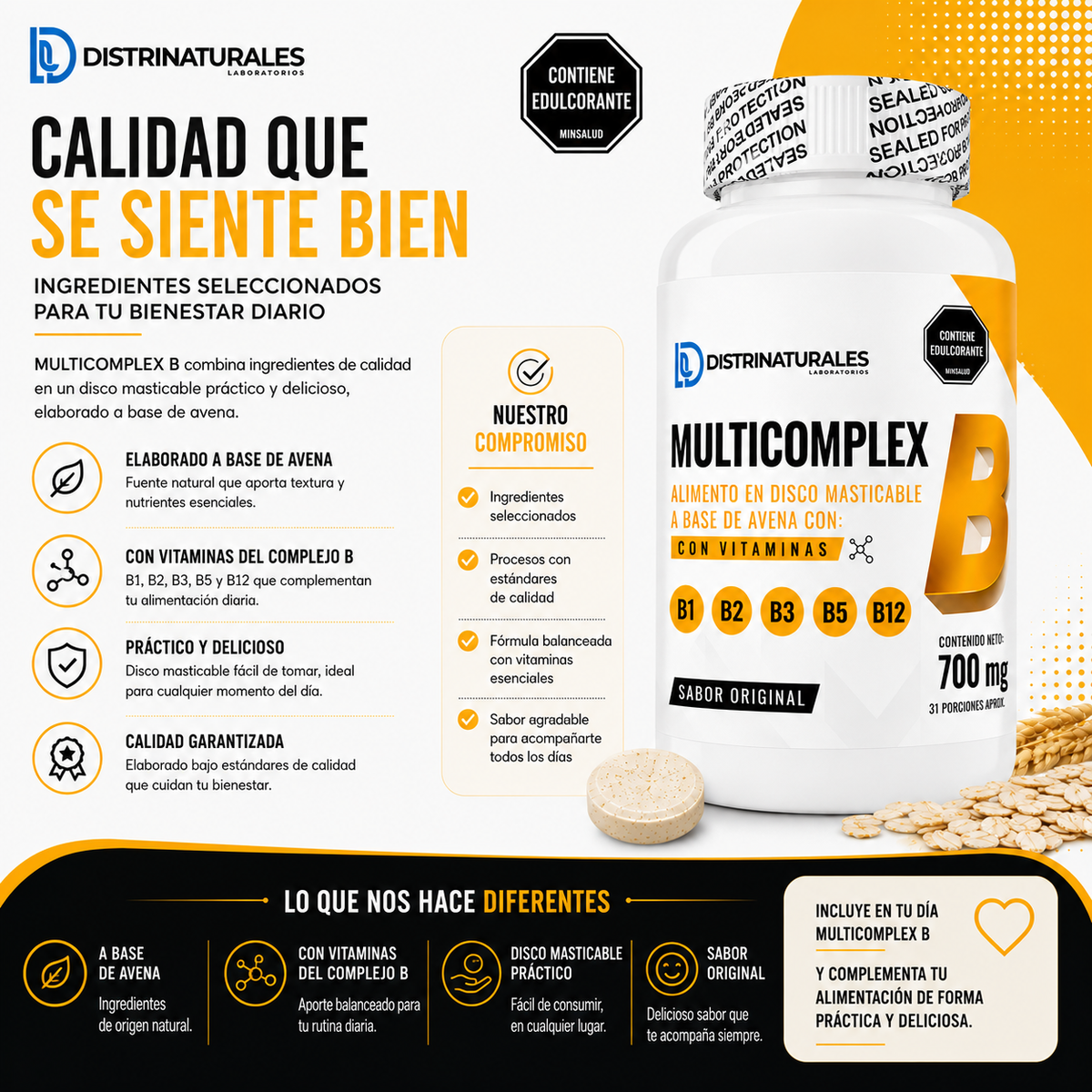Multicomplex Vitaminas B 700 mg | Apoyo Metabólico Diario - vista frontal
