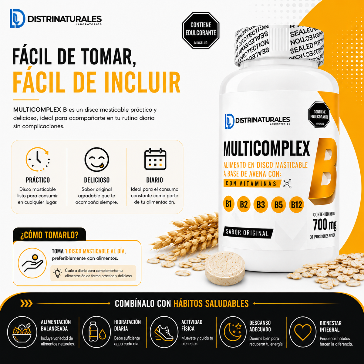 Multicomplex Vitaminas B 700 mg | Apoyo Metabólico Diario - detalle